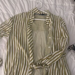 Jane and Delancey Olive Striped Button Down Shirt